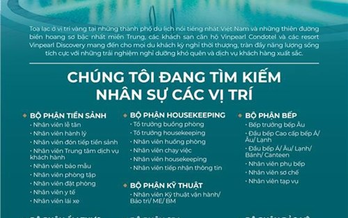 Cơ hội tuyển dụng tại Vinpearl Condotel 